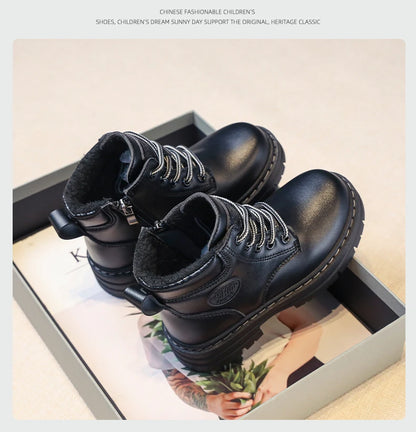 Classic Children Biker Boots Kids Tooling Boot Winter Child Plus Velvet Warm Snow Boot Anti-slip Wear-resistant Girls Boys Shoes