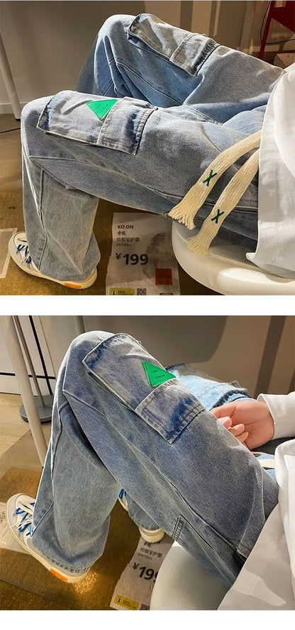 Men's Jeans European and American Pocket Straight Loose Large Size Men and Women Jeans Trendy Ins Hot Sale Skateboard Jeans