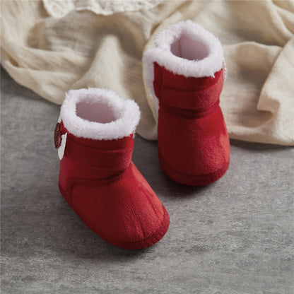Suefunskry Newborn Baby Winter Snow Boots Contrast Color Ankle Boots Warm Plush Heart Wings Baby Walking Shoes for Toddler 0-18M