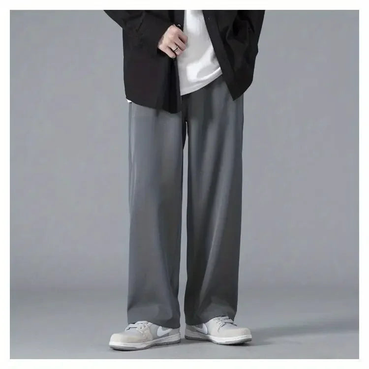 2025 Spring New Solid Color Straight Pants Man Elastic Waist Loose Casual Harajuku Trousers Japanese Style Thin Style Clothes