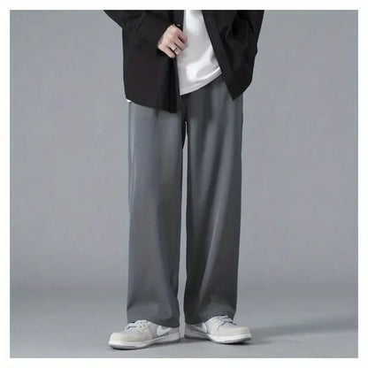 2025 Spring New Solid Color Straight Pants Man Elastic Waist Loose Casual Harajuku Trousers Japanese Style Thin Style Clothes