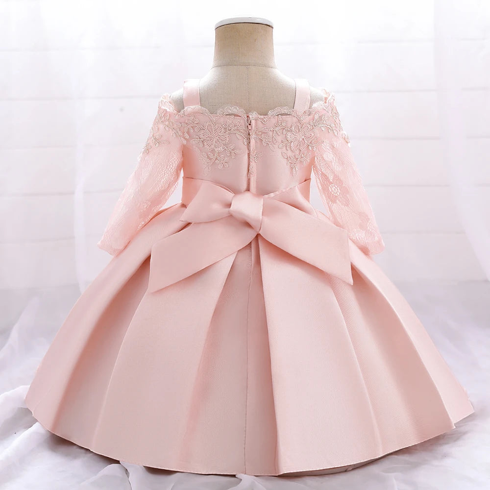 Baby Girls Christmas Dress Newborn Baptism Princess Party Dresses Lace Sleeve Toddler Girl Clothes 1 Years Birthday Wedding Gown