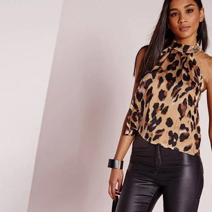 Summer Women Blouse Shirt 2025 Sexy Leopard Print Ladies Tops Halter Blouse Casual Female Sleeveless Women's Tops and Blouse