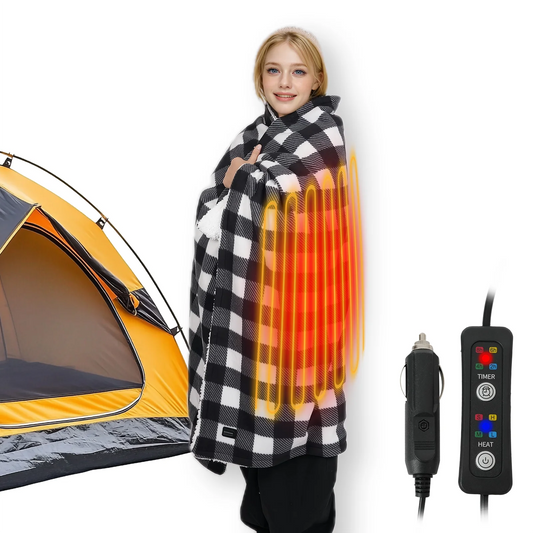 Heated Car Blanket 12-Volt Electric Blanket for Car, Truck, SUV, RV, Portable Heated Throw for Camping Red Black White Plaid