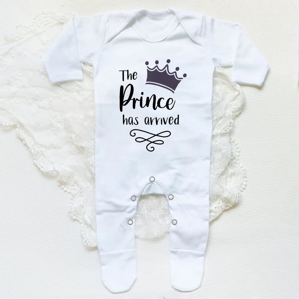 The Prince Has Arrived Print Baby Baby grow Sleepsuit Vest Bodysuit Newborn Boys Coming Home Hospital Clothes Infant Shower Gift
