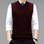 Stylish V-neck Jacquard Knit Sleeveless Sweater Vest for Men Middle-aged Men Fashion Solid Color Warm Top