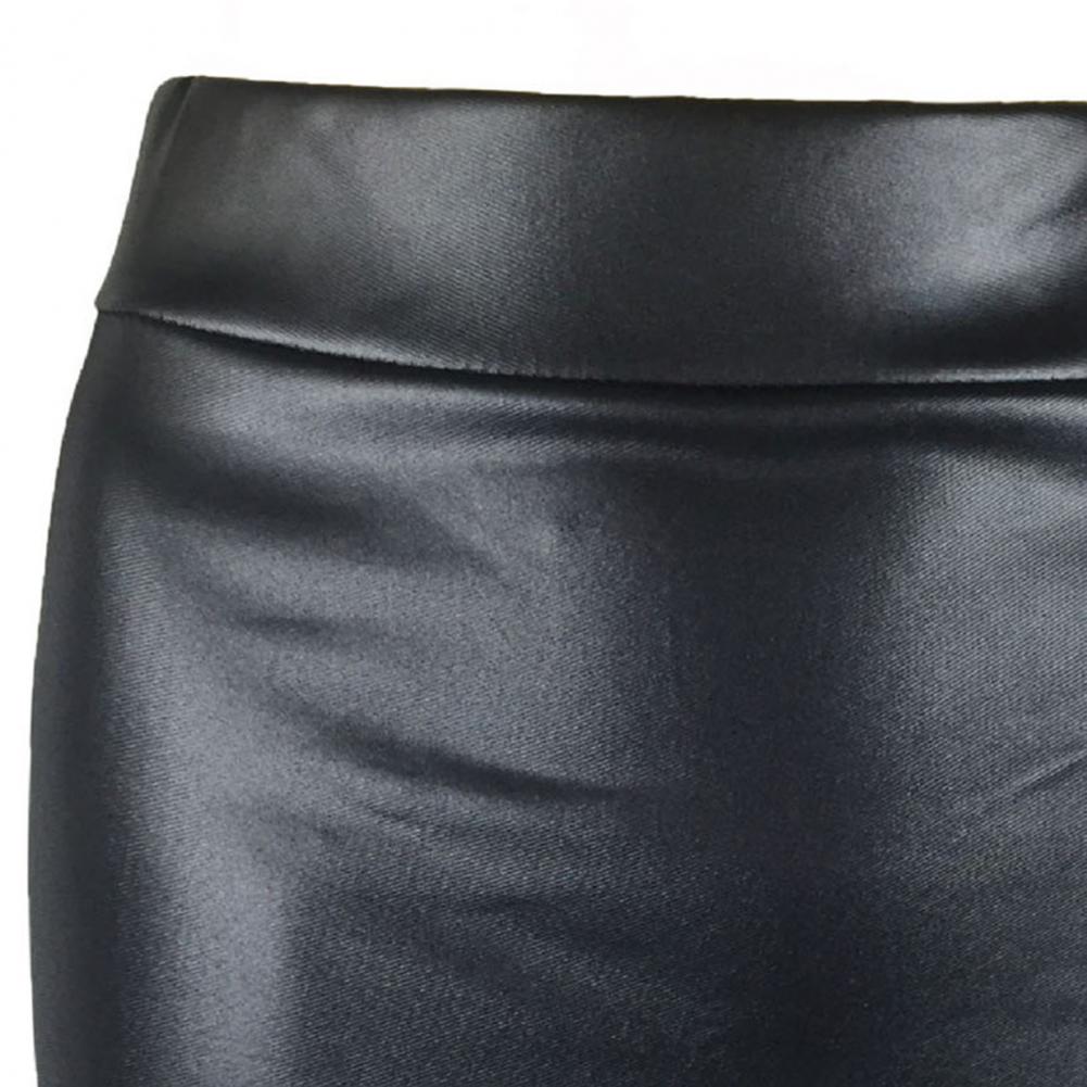 Women Mini Skirt Solid Color High Waist Slim Fit Skinny Matte Faux Leather Cozy Commuter Bodycon Skirt OL Office Pencil Skirts