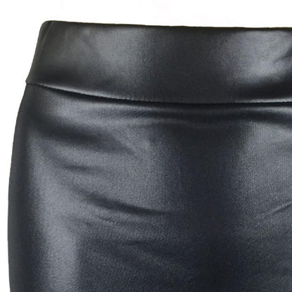 Women Mini Skirt Solid Color High Waist Slim Fit Skinny Matte Faux Leather Cozy Commuter Bodycon Skirt OL Office Pencil Skirts