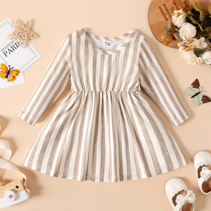Pat Pat Newborn Dresses Baby Girl Clothes New Born Babies Kids Birthday Party Dress Ribbed Striped Long-sleeve Overalls Children