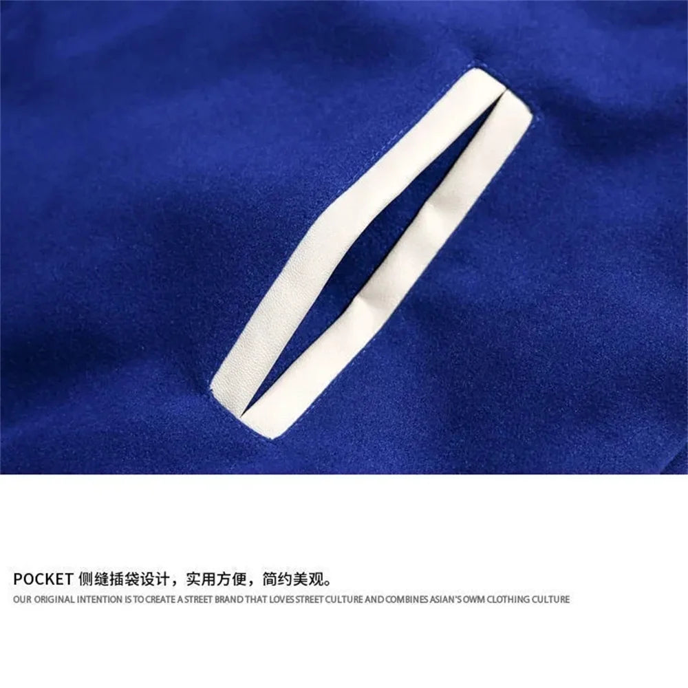 American Harajuku Blue Student Baseball Men's Coat Bomber Jacket fashion Spring Autumn Trend Hip Hop College Loose Casual Coat