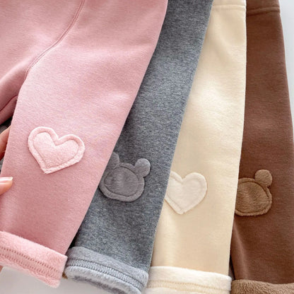 Girls Leggings 2024 Winter 0-5Y Children's Clothes Baby Girls Patch Plus Velvet Warm Pants Trousers