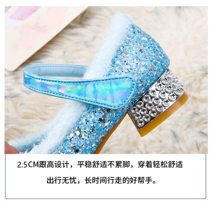 Disney Girls Show Frozen Princess Elsa Shoes Winter Girls Baby Shoes Children Blue Pink Crystal Shoes Sandals Size 23-36