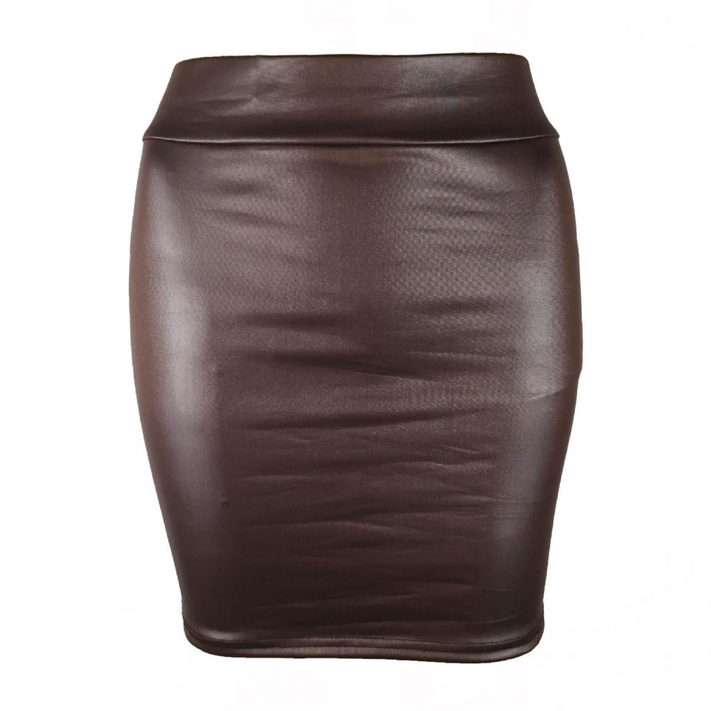 Women Mini Skirt Solid Color High Waist Slim Fit Skinny Matte Faux Leather Cozy Commuter Bodycon Skirt OL Office Pencil Skirts