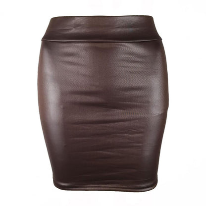 Women Mini Skirt Solid Color High Waist Slim Fit Skinny Matte Faux Leather Cozy Commuter Bodycon Skirt OL Office Pencil Skirts