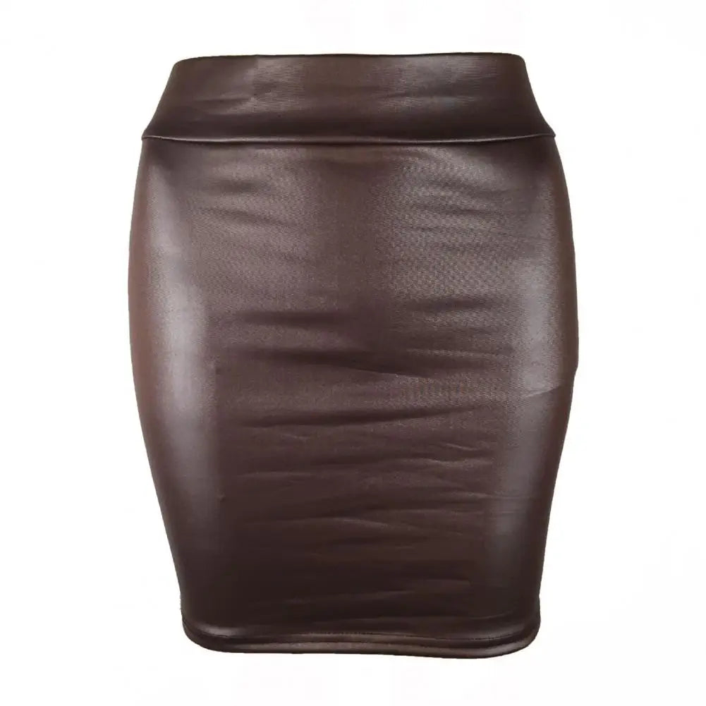 Women Mini Skirt Solid Color High Waist Slim Fit Skinny Matte Faux Leather Cozy Commuter Bodycon Skirt OL Office Pencil Skirts