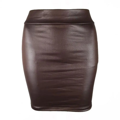 Women Mini Skirt Solid Color High Waist Slim Fit Skinny Matte Faux Leather Cozy Commuter Bodycon Skirt OL Office Pencil Skirts