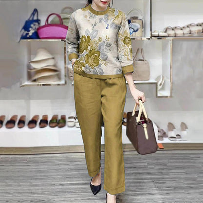 Summer Sets Large Silk Wide Leg Trouser Set Women's Spring 2025 New Print Silk Fashion Slim Two Piece Set Female Elegant