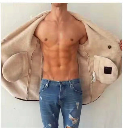 2025 Men's Woolen Coat Middle-aged Double Collar Autumn And Winter Warm Fashion Slim-fitting Woolen Men's Coat Pocket