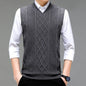 Stylish V-neck Jacquard Knit Sleeveless Sweater Vest for Men Middle-aged Men Fashion Solid Color Warm Top