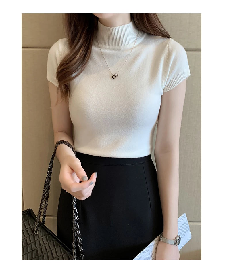 Solid Color Casual Women Clothing Korean Knitted Women Top Bulse Mujer De Moda Spring Summer Slim Turtleneck Blouse