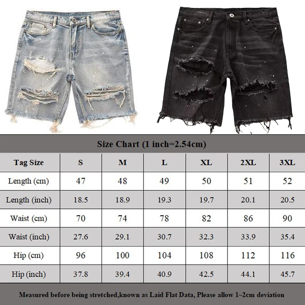 Men's Summer Distressed Shorts Fashion Slim Ripped Short Jeans Vintage Streetwear