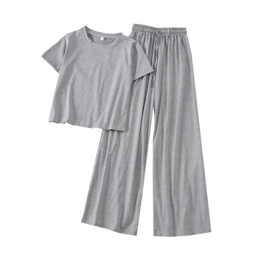 2 Pcs/Set Chic Two Pieces Set Women T-shirt Pants Set Elastic Waist Soft Women T-shirt Trousers Set Keep Cooling