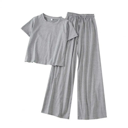 2 Pcs/Set Chic Two Pieces Set Women T-shirt Pants Set Elastic Waist Soft Women T-shirt Trousers Set Keep Cooling