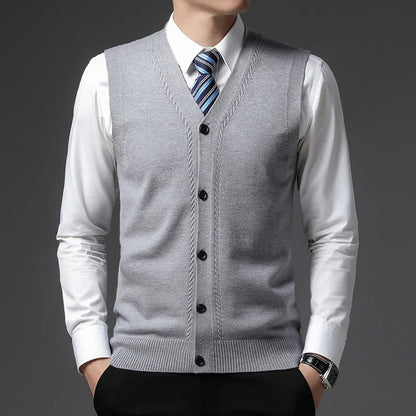2025 Men's New Autumn and Winter Vest Young Casual Warm Knit Sleeveless Base Shirt Solid Color Jacquard Cardigan Vest
