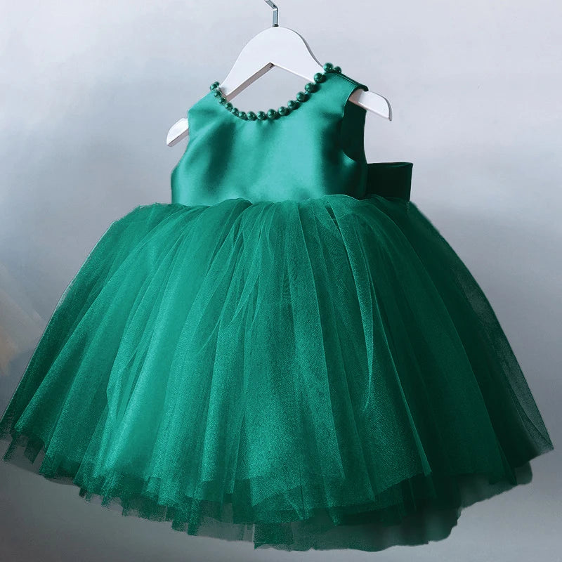 Toddler Baby Girls Dress Bow Baptism Dress for Girls 1 Yrs Birthday Party Wedding Beading Dress Formal Occasion Tutu Fluffy Gown