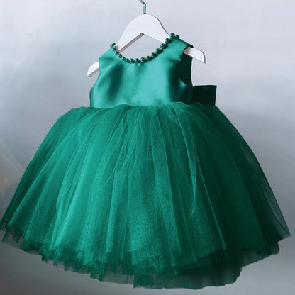 Toddler Baby Girls Dress Bow Baptism Dress for Girls 1 Yrs Birthday Party Wedding Beading Dress Formal Occasion Tutu Fluffy Gown