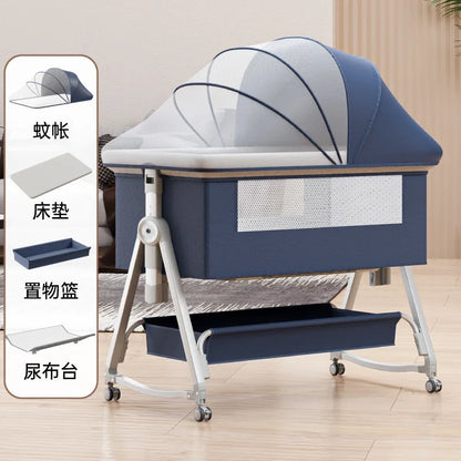 Baby Bed Crib Portable Bassinet Bedside Liftable Cradle Bed Playpen Newborn With Changing Table Storage Bag Mosquito Net
