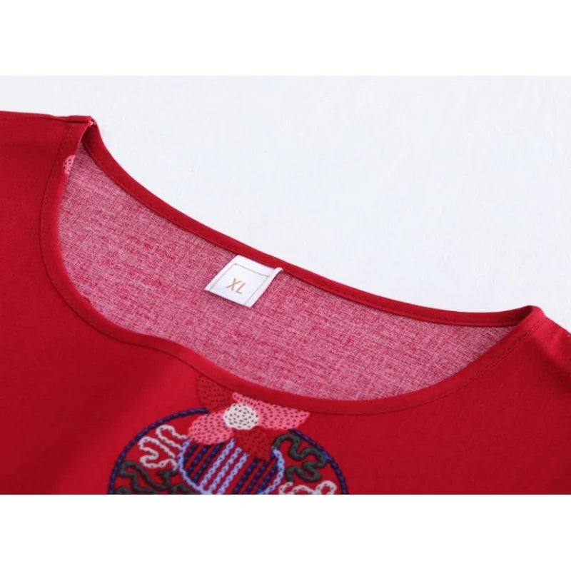 Korean Reviews Many Pajamas Set Summer Women 2 Piece Set Outfit Thin Grandma Pajama Sets Big Size Pajama Printing Home Wear