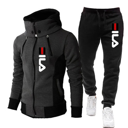 Men's Winter Tracksuit Hoody Hoodies+ Pant High Neck 2-Pcs Set Brand Casual Coldproof Male Sports Cloth Ski Sweat Suit Streetwear