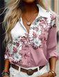 Fashion Women's Shirts Casual Blouses Blue Flowers Print Shirt 2025 New Autumn Large Size Female Clothing Temperament Blouse Top