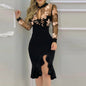 Long Dresses Spring Summer Sexy Mesh Ruffle Dress Women Long Sleeve Irregularity Midi Dress Fashion Print Elegant Party Dresses