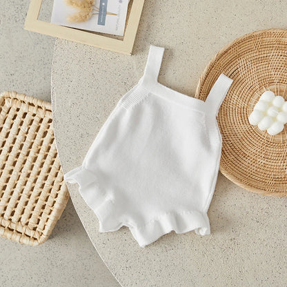 Suefunskry Baby Girl Overalls, Sleeveless Bows Pattern Knit Romper Bodysuit Spring Fall Clothes for Casual Daily