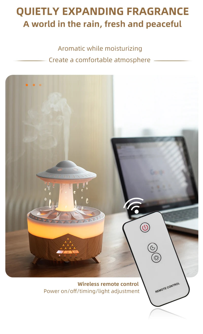 Rain Cloud Humidifier Water Drip with Remote Raindrop Humidifier Rain Cloud Diffuser Mushroom Air Humidifier with Rain Lamp