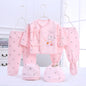 5Piece Sets Spring Baby Girl Boy Clothes Casual Cartoon Cute Print Long Sleeve Cotton Tops+ Pants+ Hat Newborn Hospital Set BC1361