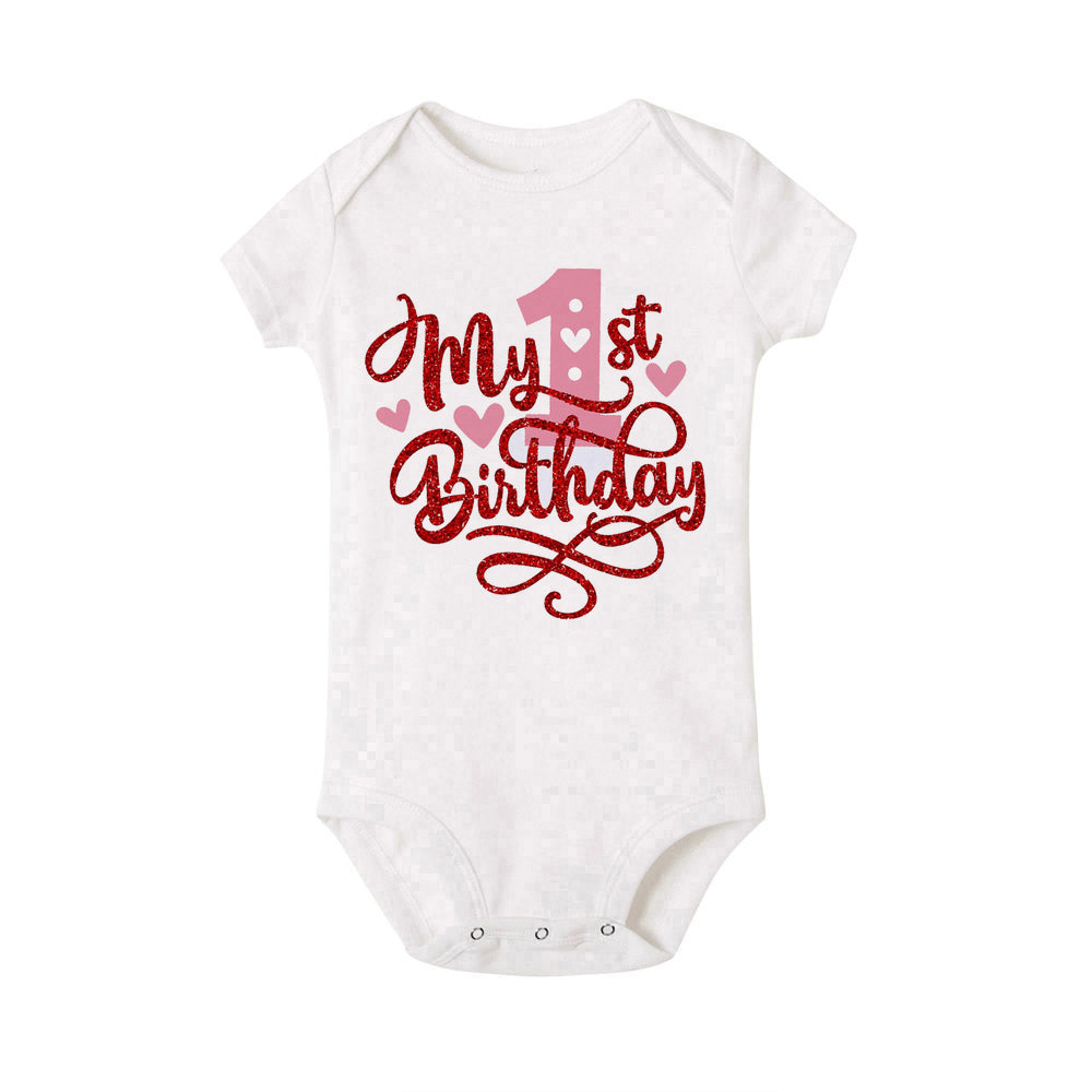 My 1st Birthday Print Baby Romper Infant Bodysuit Newborn Short Princess Sleeve Jumpsuit Baby Girl Birthday Party Outfit Clothes