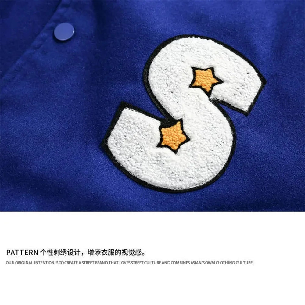 American Harajuku Blue Student Baseball Men's Coat Bomber Jacket fashion Spring Autumn Trend Hip Hop College Loose Casual Coat