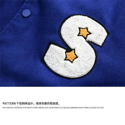 American Harajuku Blue Student Baseball Men's Coat Bomber Jacket fashion Spring Autumn Trend Hip Hop College Loose Casual Coat