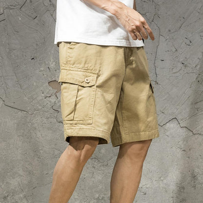 Multi Pockets Button Flying Summer Shorts Mid Rise Solid Color Straight Cargo Shorts Streetwear
