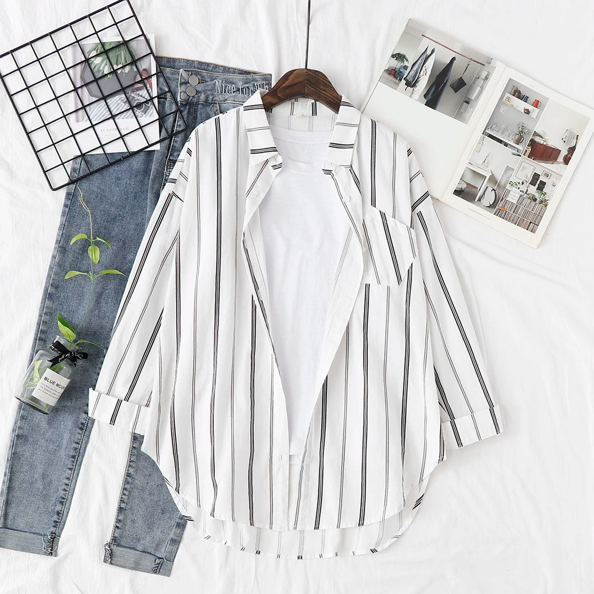 Loose Casual Striped Shirts Women 2025 New Ladies Sweet Simple Style Long Sleeve Print Shirt Female Blouse and Tops Lady Clothes