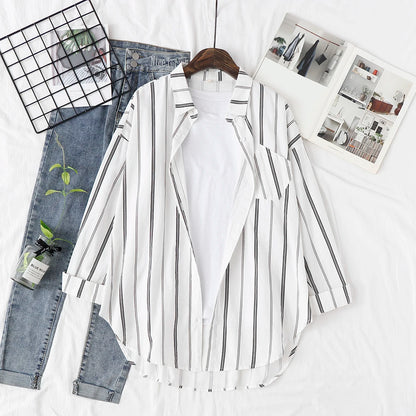 Loose Casual Striped Shirts Women 2025 New Ladies Sweet Simple Style Long Sleeve Print Shirt Female Blouse and Tops Lady Clothes