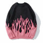 Hip Hop Mens Streetwear Harajuku Knitted Sweater Blue Fire Flame 2025 Autumn Sweater Pullover Loose HipHop Retro Vintage