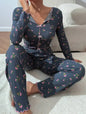 Women Sleepwear Autumn Winter Floral Print Pajamas Set Long Sleeve Top and Long Pants 2 Piece Casual Home wear Loungewear