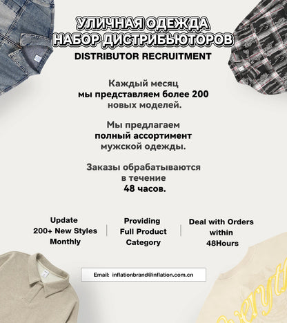 INFLATION Brown Retro Washed Denim Pants Unisex Classic Straight Leg Jeans Male Trouser Plus Size