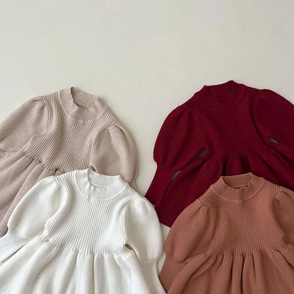 0-4Y Autumn Boutique Vintage Style Puff Sleeve Kids Baby Girl Clothes Dresses Draped Princess Dress for Girls