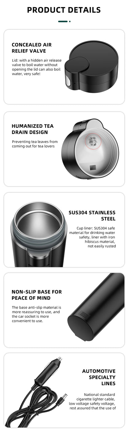 450ml Smart Car Heated Mug 12V24V Pop-up Lid Touch Screen Temperature Control Stainless Steel Portable Travel Thermal Coffee Mug