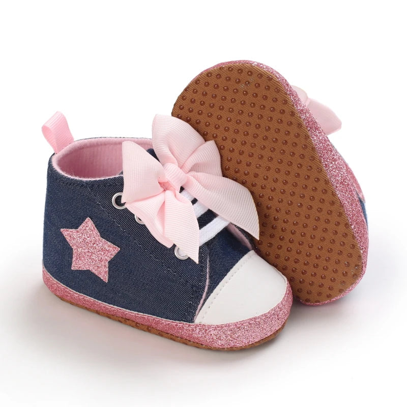 Lucky Blue Newborn Infant Toddler Boy Girl Casual Breathable Soft Cloth Bottom  Anti-slip PU Leather First Walkers Canvas Shoes